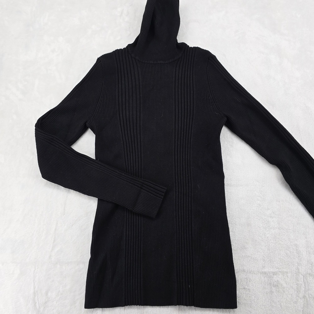 Carolyn Taylor Sweater Womens M Turtleneck Black Ribbed Knit Rayon Blen Long Slv